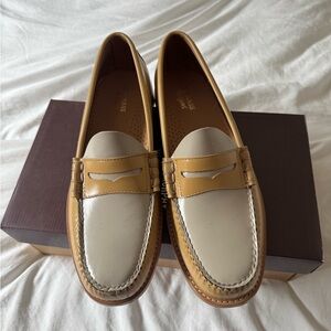 Men's Two-Tone Cream and Tan Leather Loafers